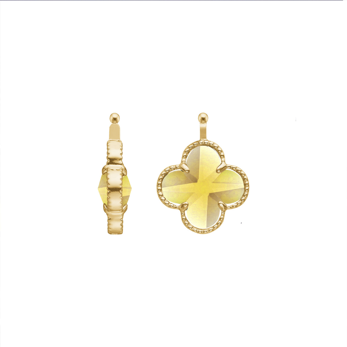 E92 – Kleines Kleeblatt aus facettiertem Glas in gold