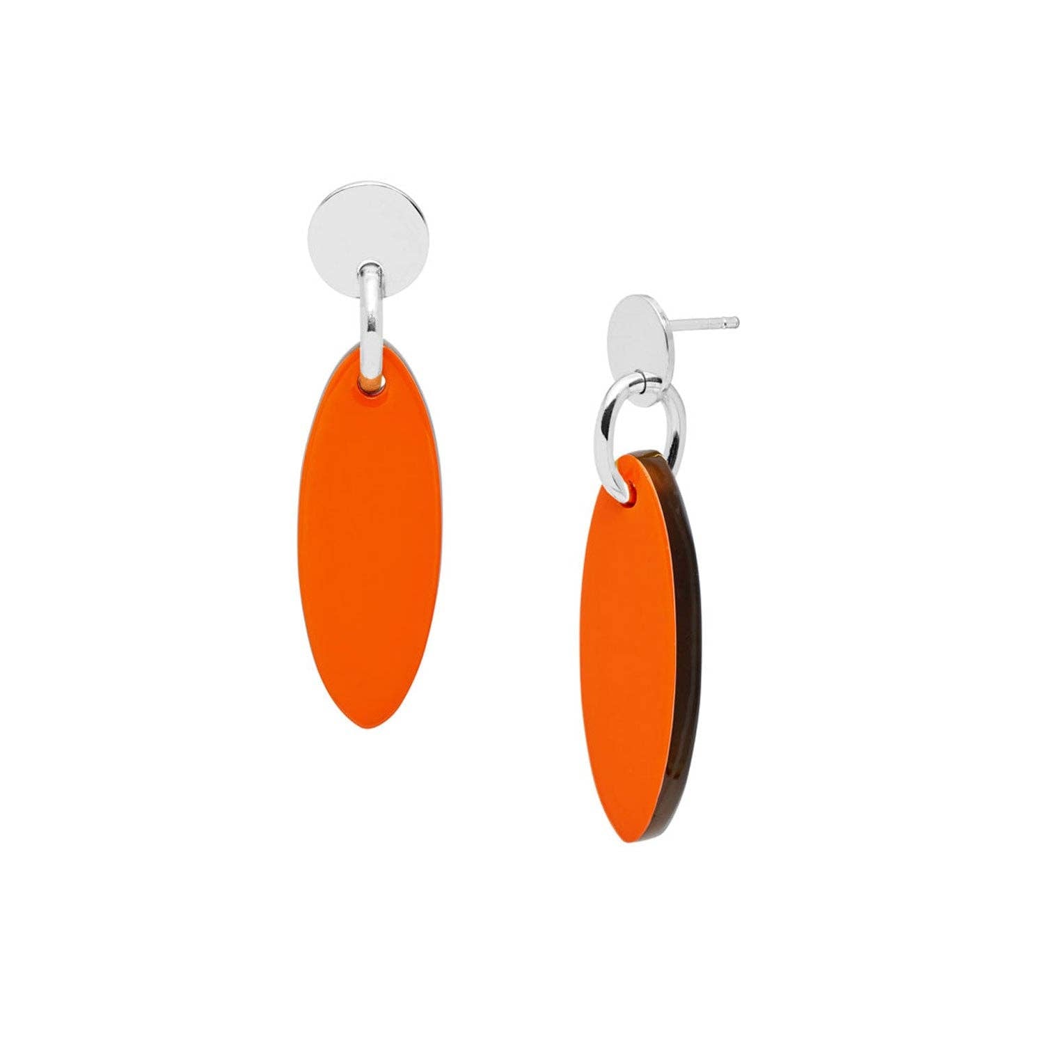 Kleiner ovaler Ohrring in Tropfenform, orange, Silber