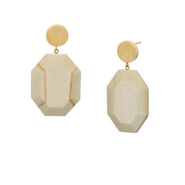 Sechseckiger Tropfen-Ohrring aus Whitewood - Gold