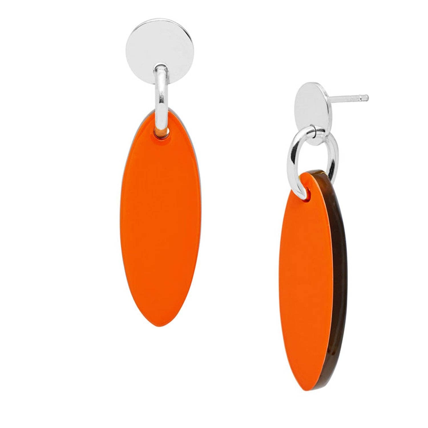 Kleiner ovaler Ohrring in Tropfenform, orange, Silber