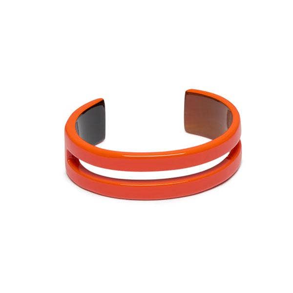 Schmuckmanschette, Armreif und Armband aus orangefarbenem Horn, weihnachtliches Accessoire. : Große