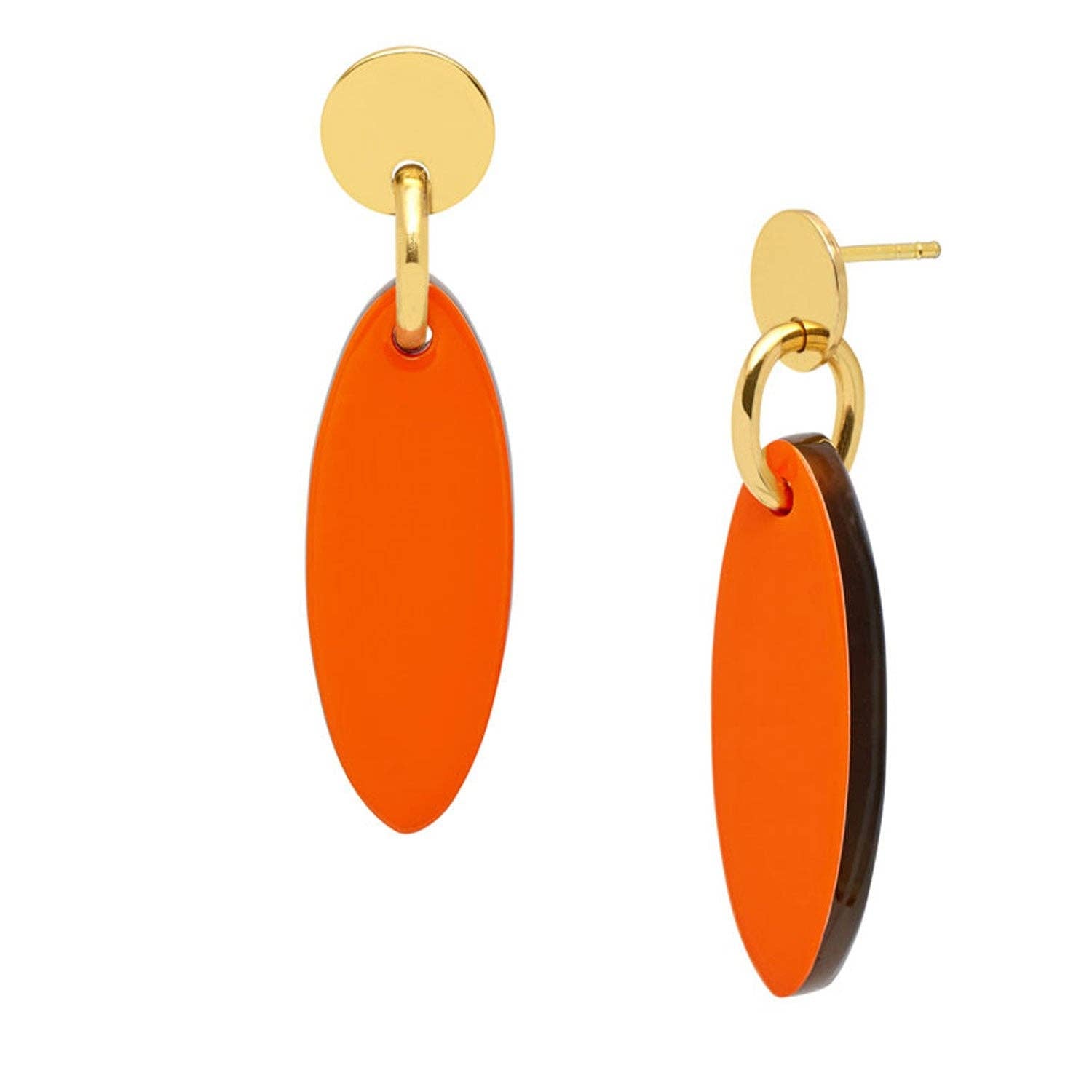Kleiner ovaler Ohrring in Tropfenform in Orange - Gold