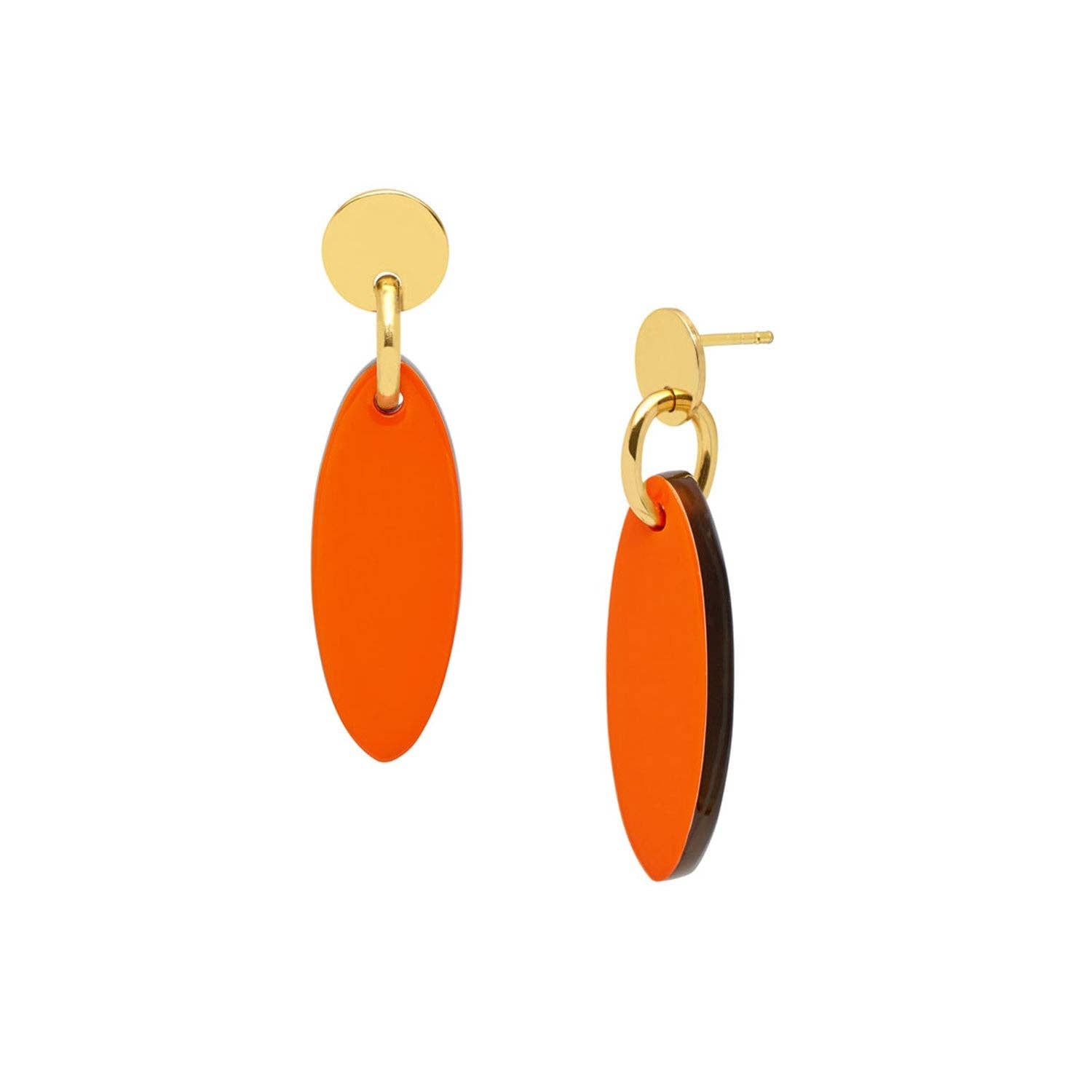 Kleiner ovaler Ohrring in Tropfenform in Orange - Gold
