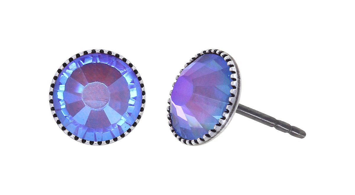 Konplott Black Jack Ohrstecker flach Dark Amethyst Luminous – 0,80 cm