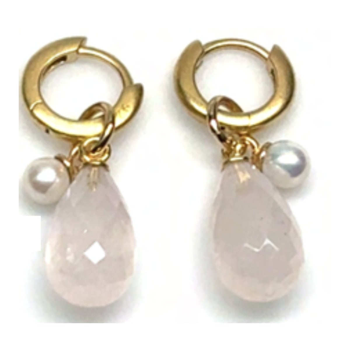 Stones in Style Mini-Creolen mit Rosenquarz, Silber vergoldet