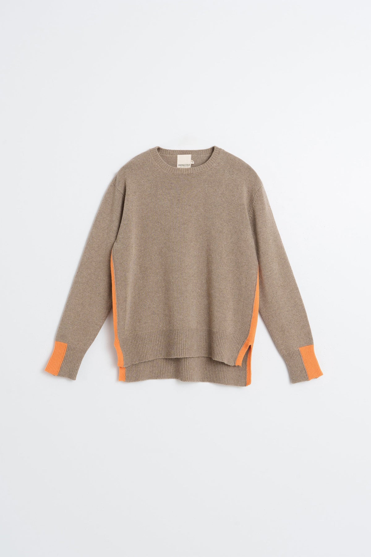 INDI&COLD Pullover mit Kaschmir und Neon-Detail in Taupe