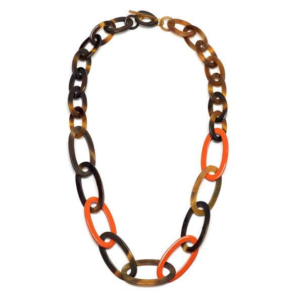 Halskette mit ovalem Link Büffelhorn - Orange