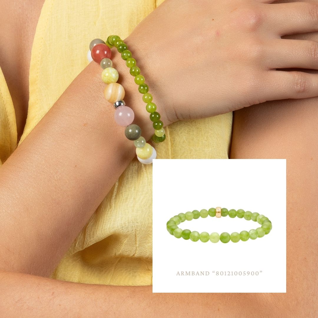Heinzendorff Armband Grüner Schwammquarz 6 mm – vergoldet