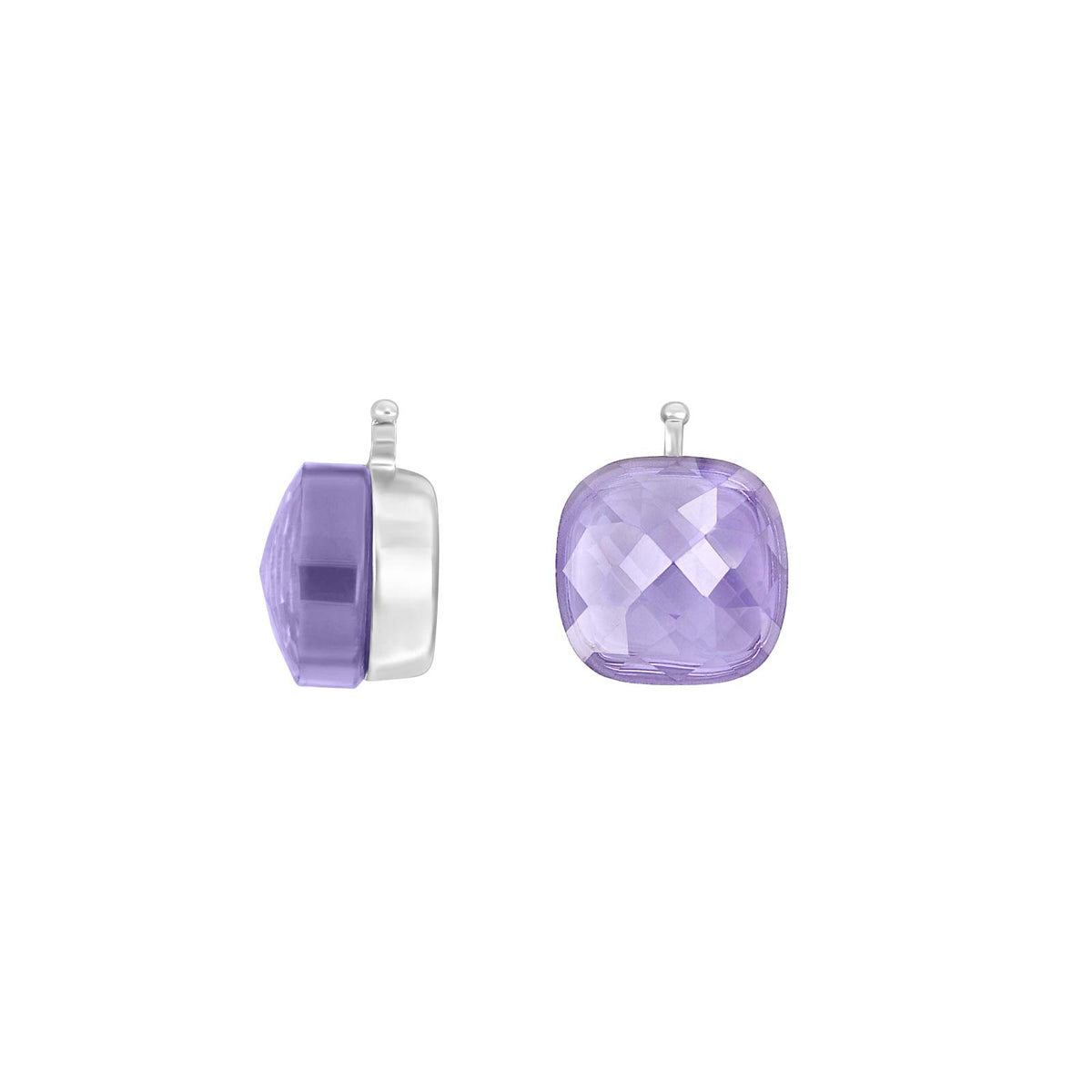 E56 – Kleines facettiertes Quadrat aus Quarzglas in silber