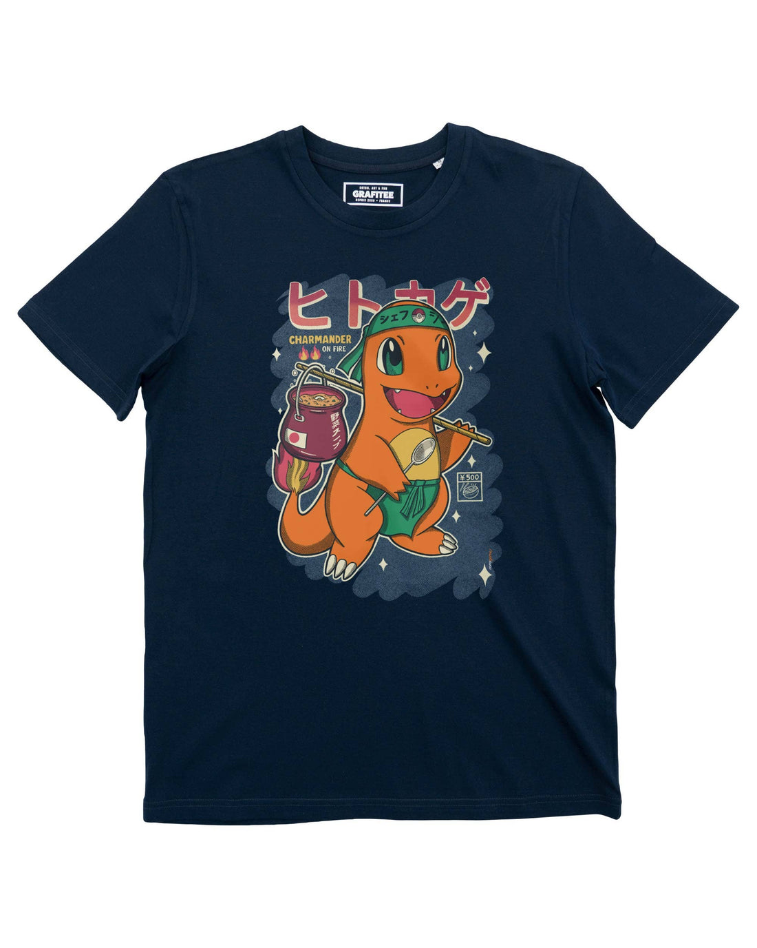 Salamèche-T-Shirt - Pokémon-T-Shirt mit Lebensmittelgrafik: Navy / L