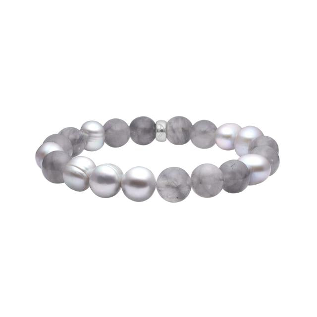Heinzendorff Armband Multi Grau mit Quarz &amp; Süßwasserperle 10 mm – silber
