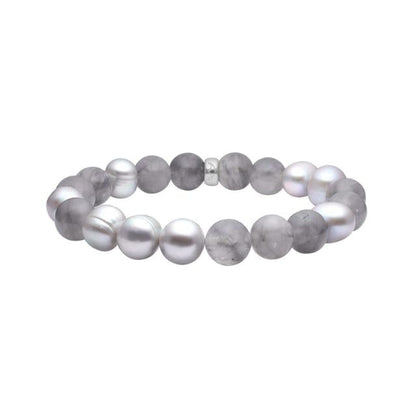 Heinzendorff Armband Multi Grau mit Quarz &amp; Süßwasserperle 10 mm – silber