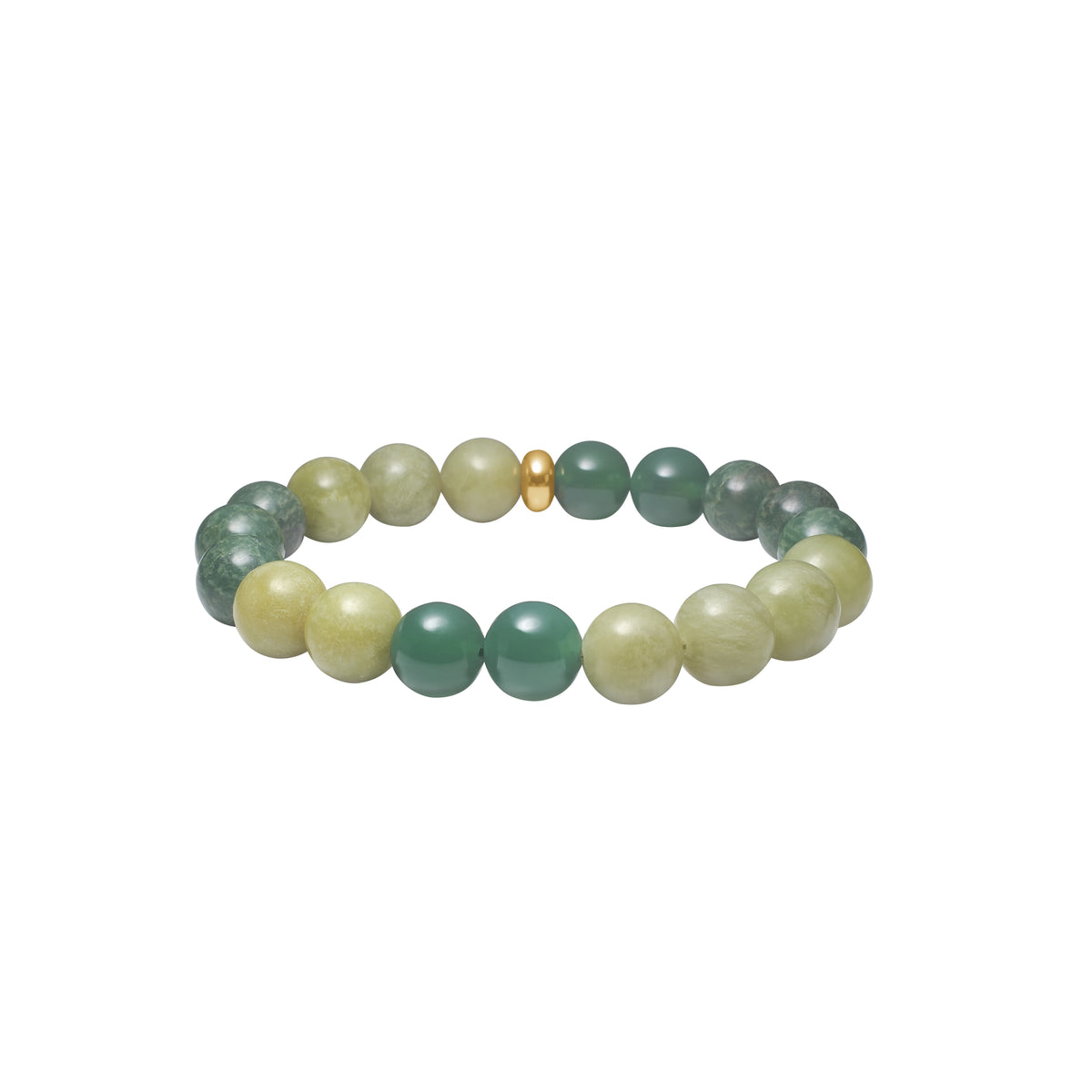 Heinzendorff Armband Grüner Achat &amp; Jade 10 mm – vergoldet