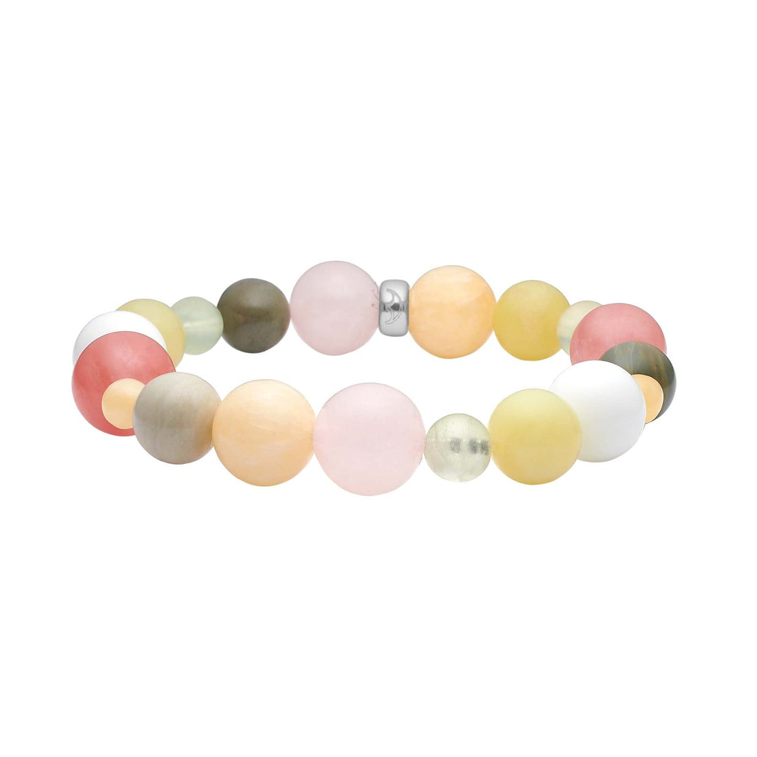 Heinzendorff Armband Rosenquarz, Jade, Prehnit &amp; Jaspis 12 mm – silber