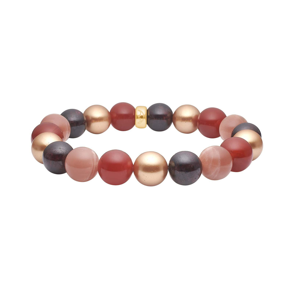 Heinzendorff Armband Sonnenstein, Karneol, Granat &amp; Perlmutt 12 mm – vergoldet