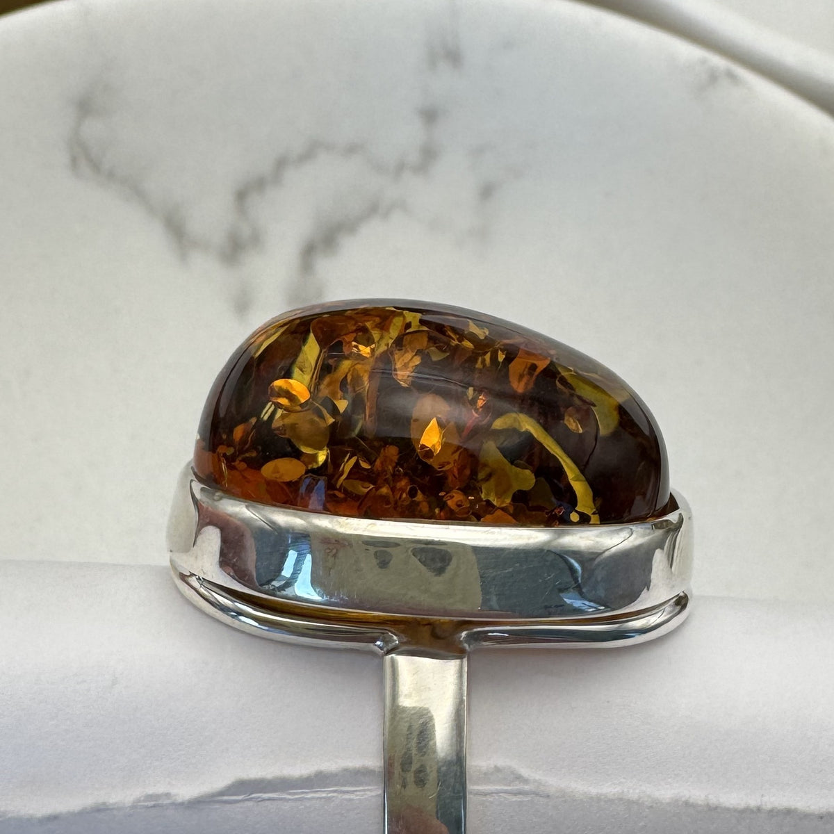 Bernstein Ring cognac in Tropfenform, Sterling Silber 925 – Ansicht 2