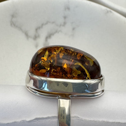Bernstein Ring cognac in Tropfenform, Sterling Silber 925 – Ansicht 2