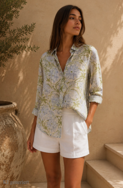 Indradanush Bluse floral lindgrün