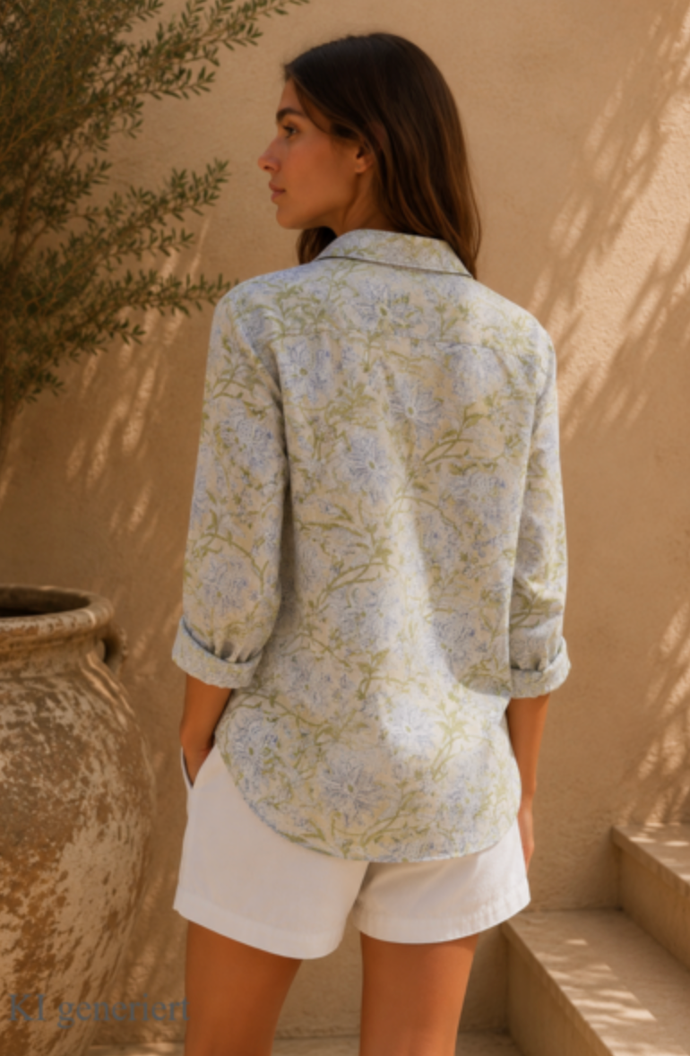 Indradanush Bluse floral lindgrün Rückansicht