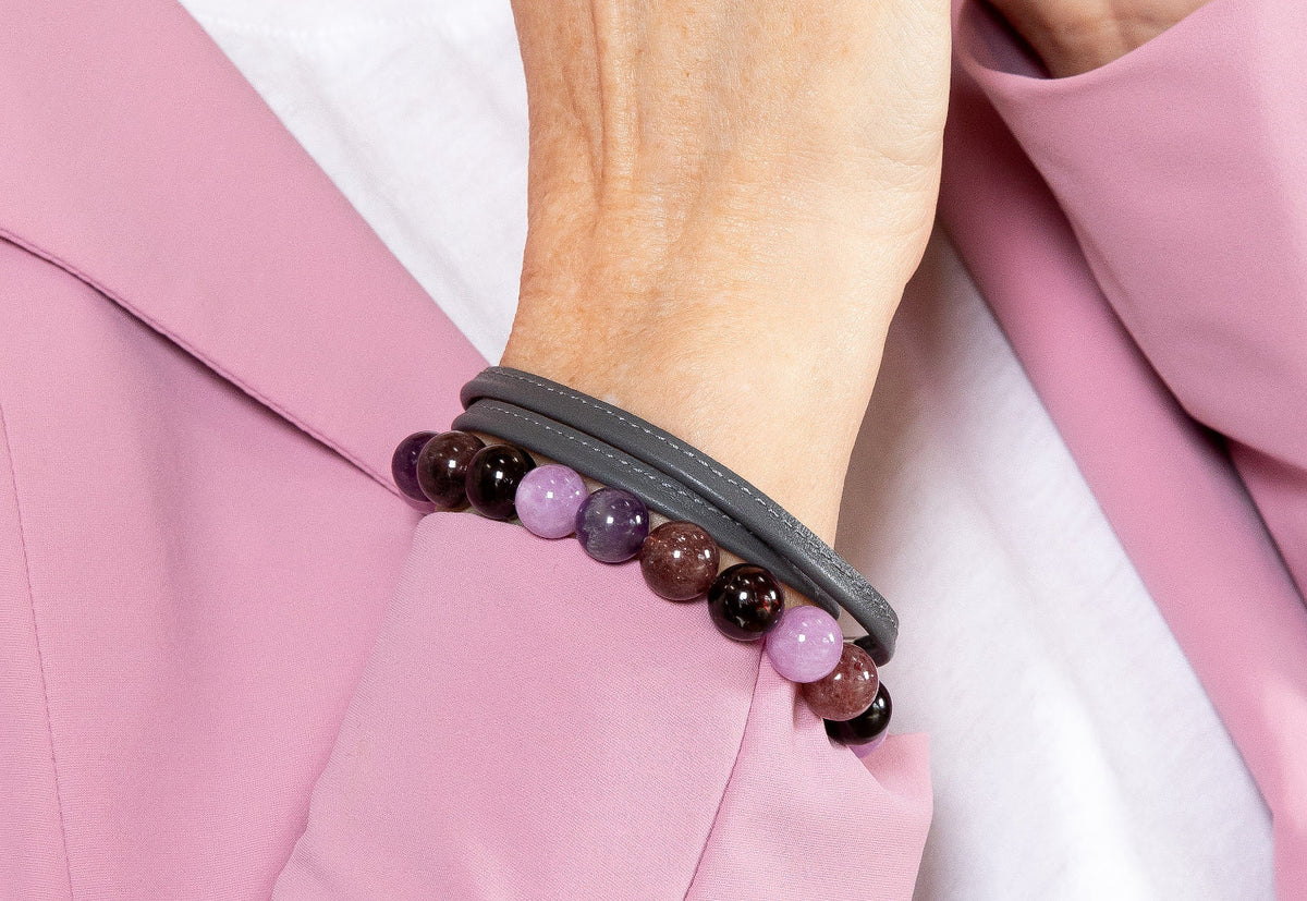 Heinzendorff Armband Amethyst, Kirschquarz, Schwammquarz &amp; Granat 12 mm – silber