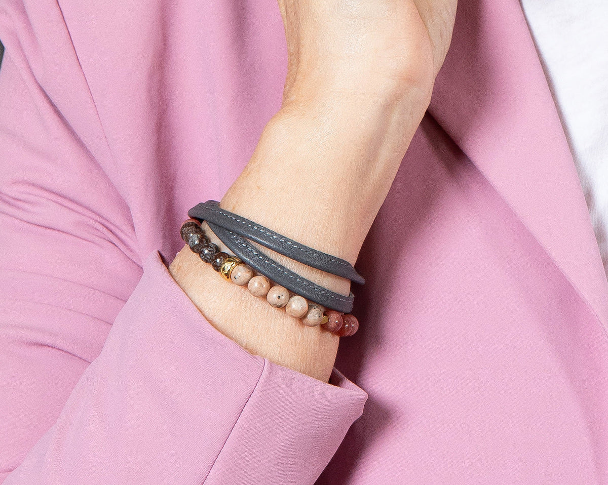 Heinzendorff Armband Jaspis, Schwammquarz &amp; Hämatit 6 mm – vergoldet