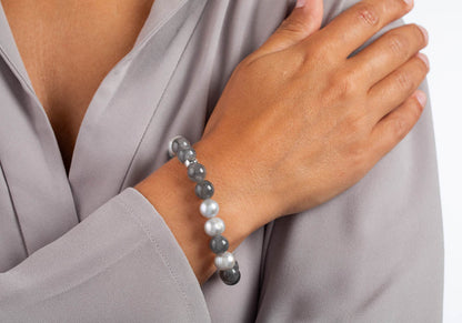 Heinzendorff Armband Multi Grau mit Quarz &amp; Süßwasserperle 10 mm – silber