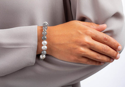 Heinzendorff Armband Multi Grau mit Quarz &amp; Süßwasserperle 10 mm – silber