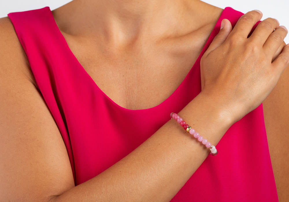 Heinzendorff Armband Rosenquarz, Kirschquarz, Schwammquarz &amp; Hämatit 6 mm – vergoldet