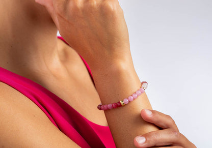 Heinzendorff Armband Rosenquarz, Kirschquarz, Schwammquarz &amp; Hämatit 6 mm – vergoldet
