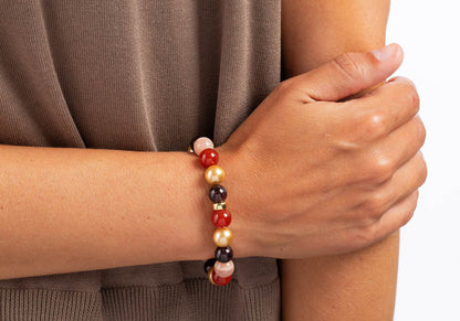 Heinzendorff Armband Sonnenstein, Karneol, Granat &amp; Perlmutt 12 mm – vergoldet