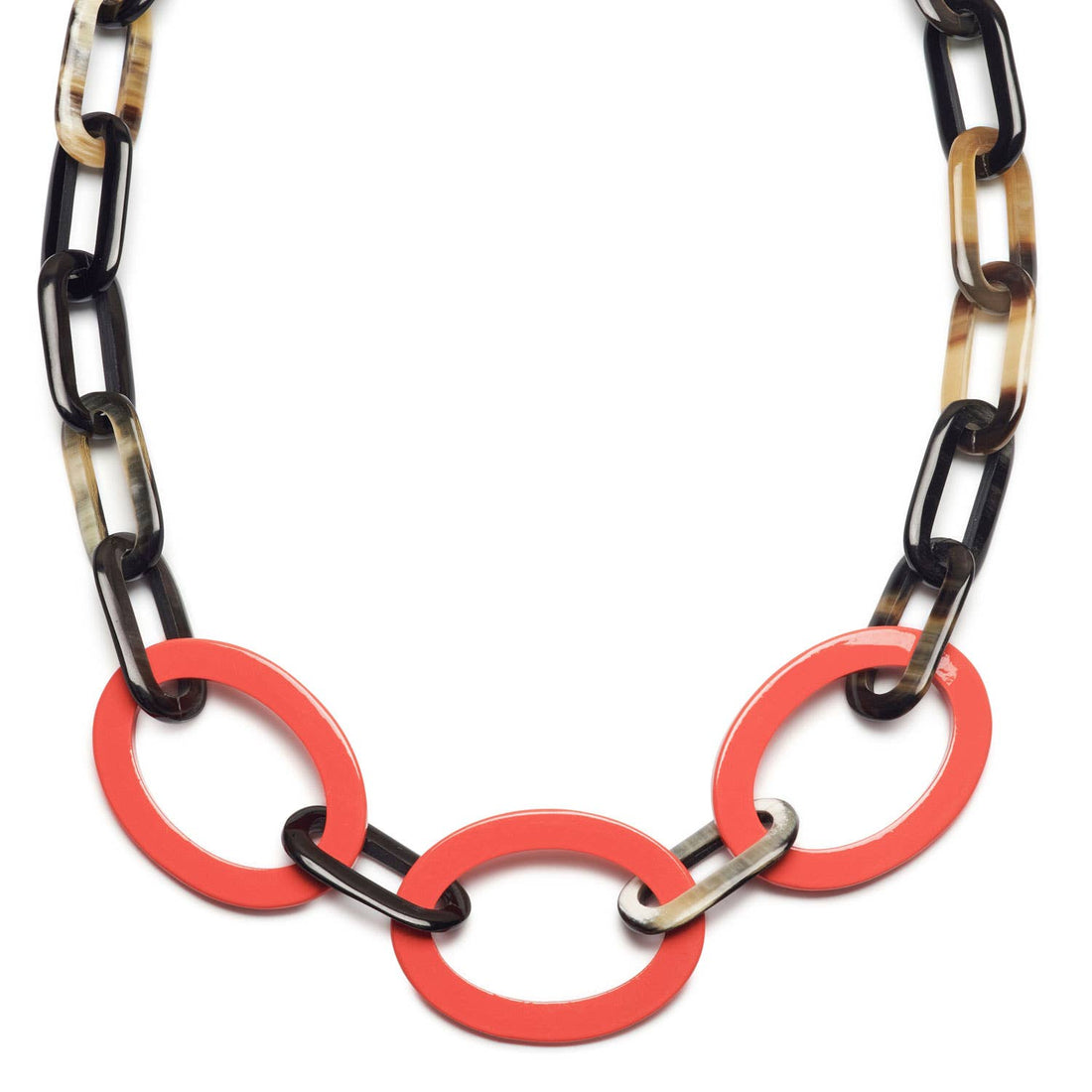 Schwarze und korallenrosa ovale Gliederkette Damen Schmuck Geschenk