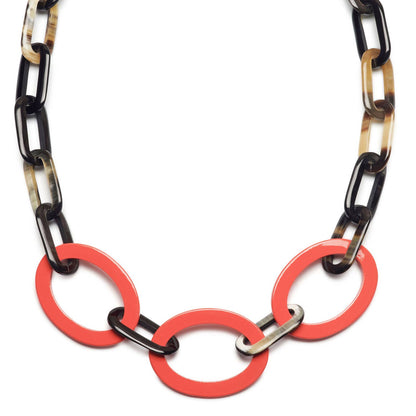 Schwarze und korallenrosa ovale Gliederkette Damen Schmuck Geschenk