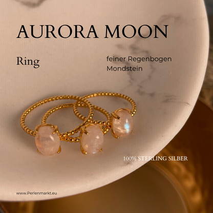 Aurora Moon feiner Ring mit Regenbogen Mondstein