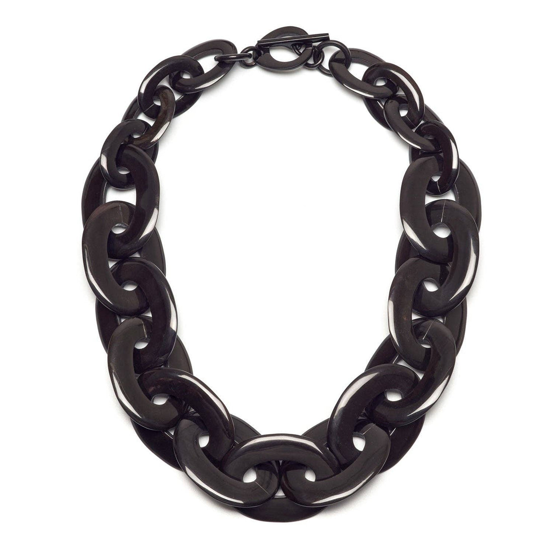 Schwarze ovale Gliederkette Horn Statement Halskette Muttertags Schmuck