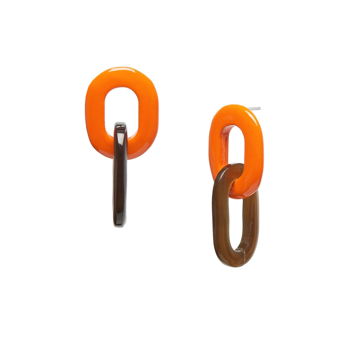 Ohrringe mit Horn-Gliedern in Orange und Braun – Schmuckgeschenk für Frauen