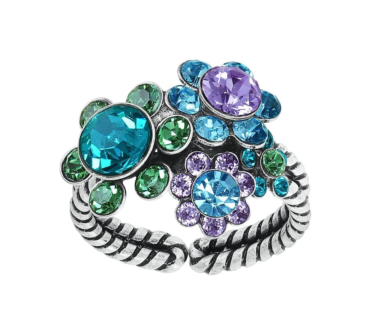Konplott Lost Garden Ring Blau/Grün/Lila – großer Ringkopf