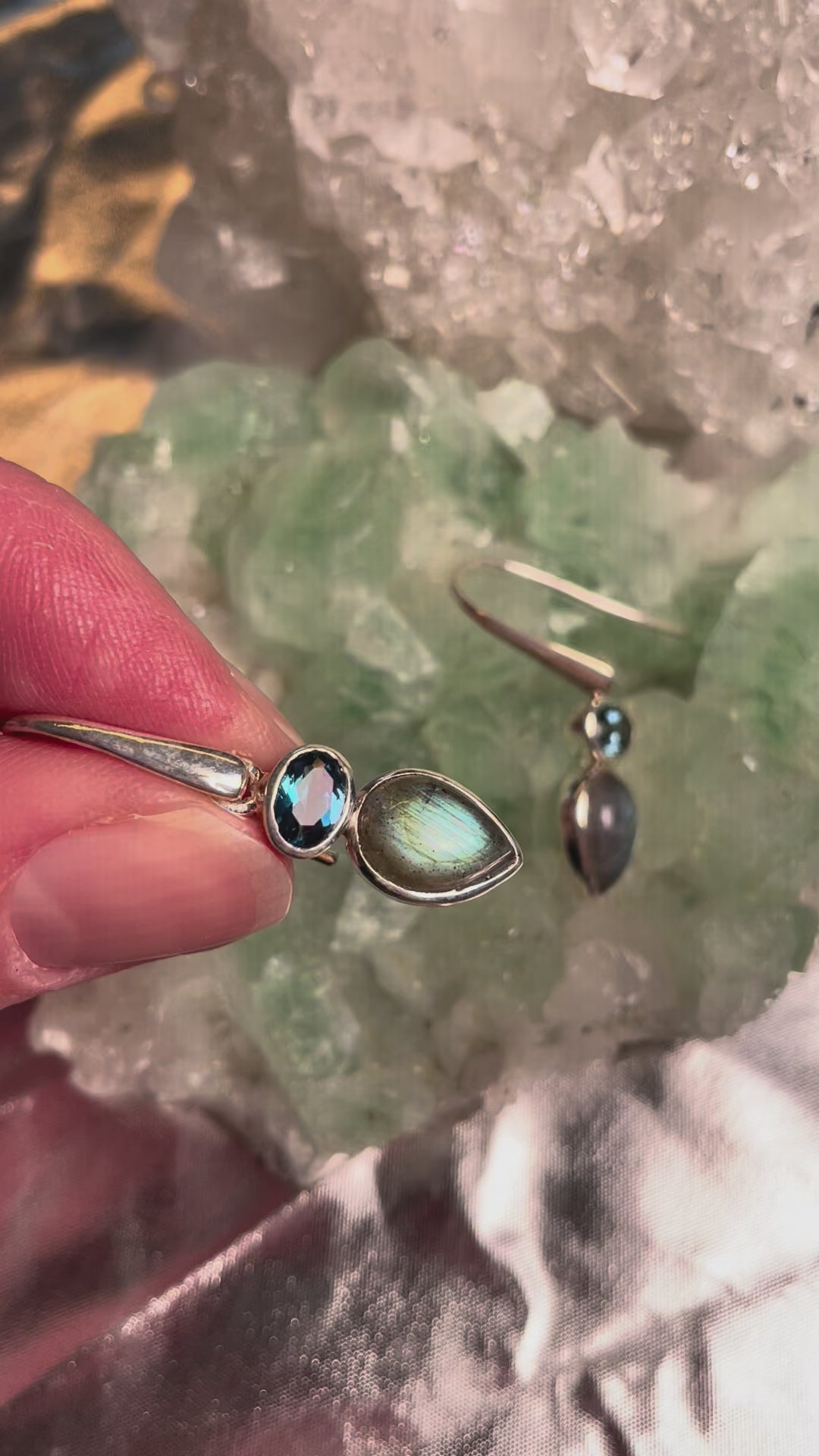 Blautopas &amp; Labradorit Ohrhänger – Sterling Silber 925