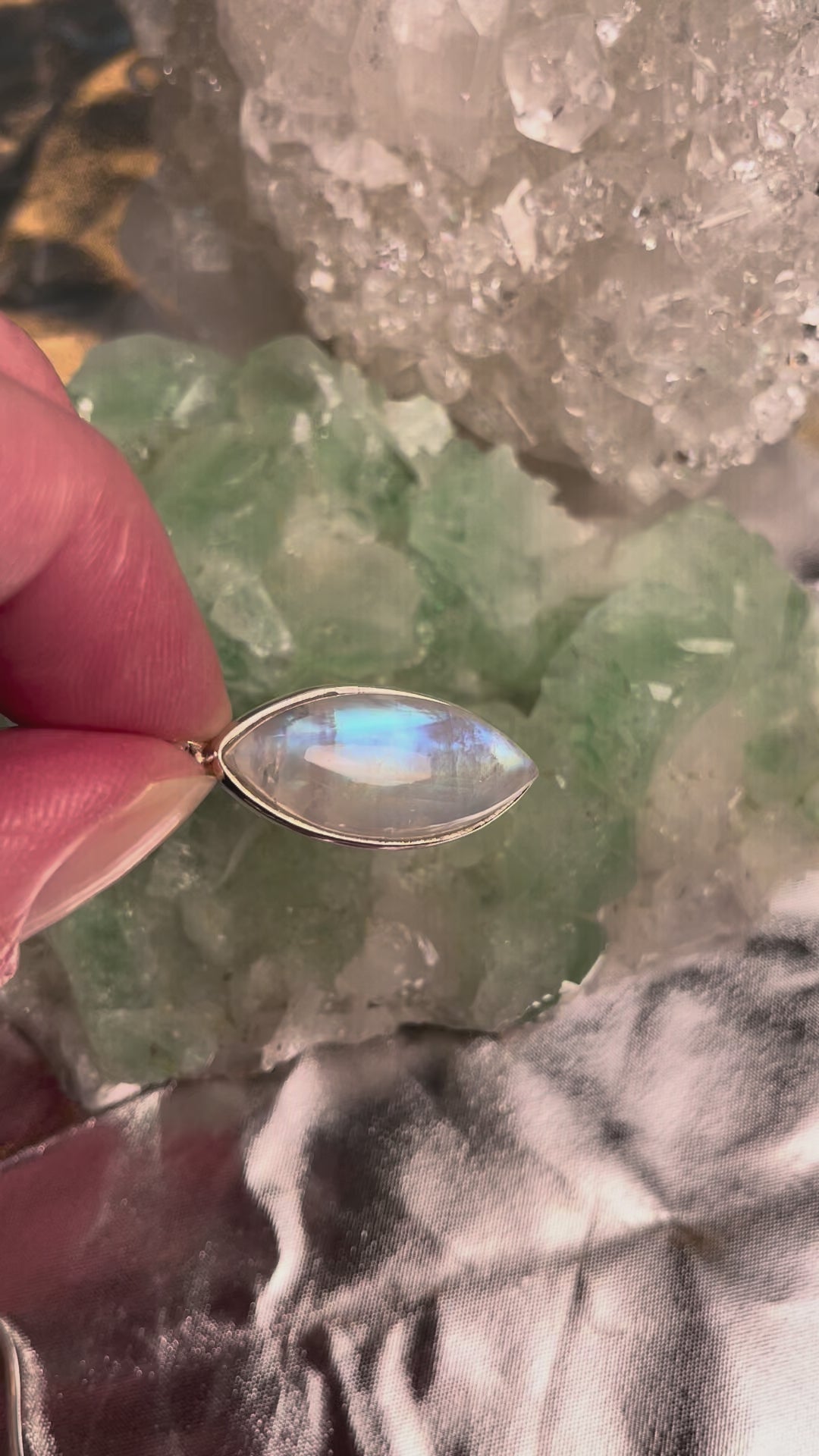 Regenbogen-Mondstein Ohrhänger, Navette – Sterling Silber 925