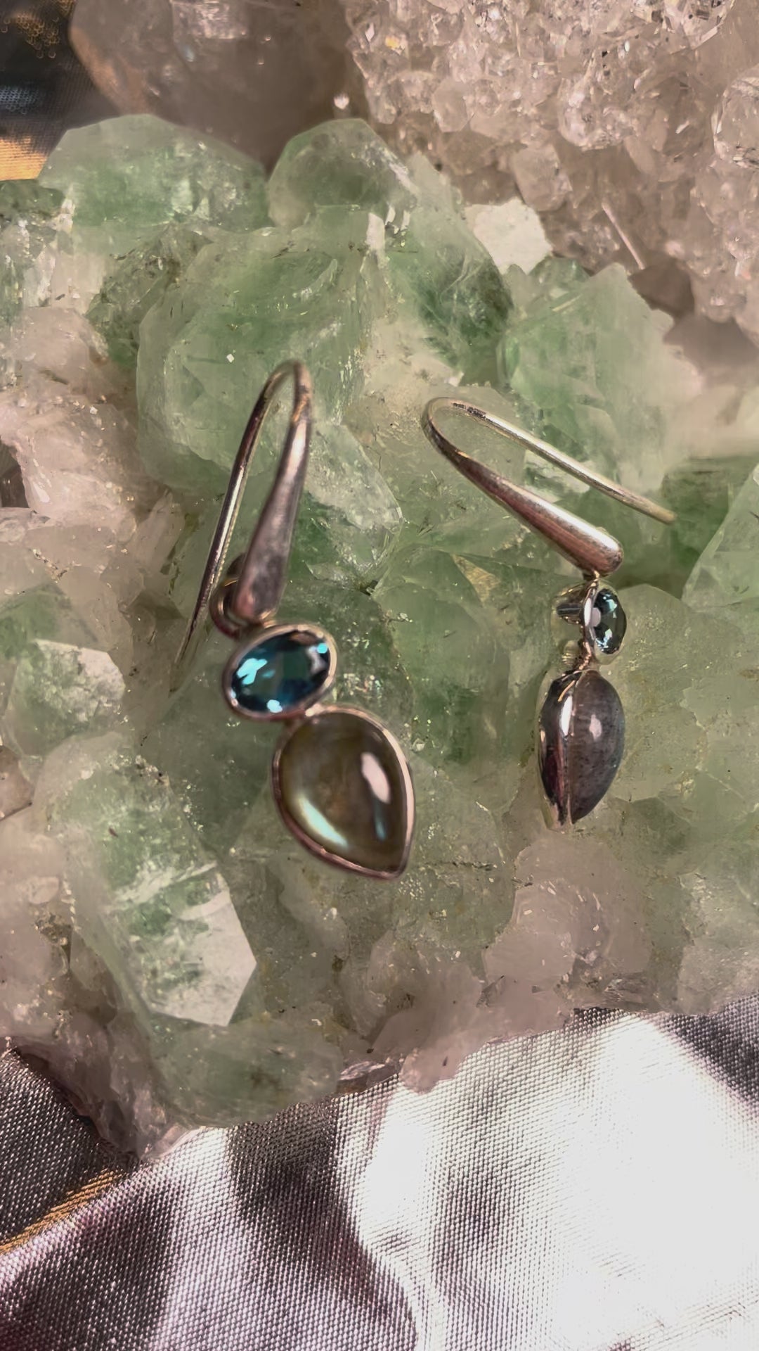 Blautopas &amp; Labradorit Ohrhänger – Sterling Silber 925