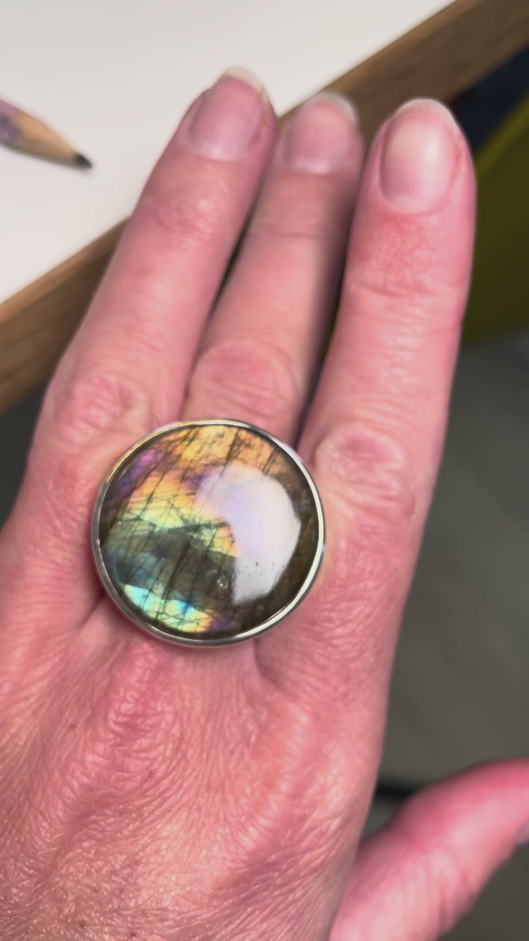 Labradorit Ring, rund – Sterling Silber 925