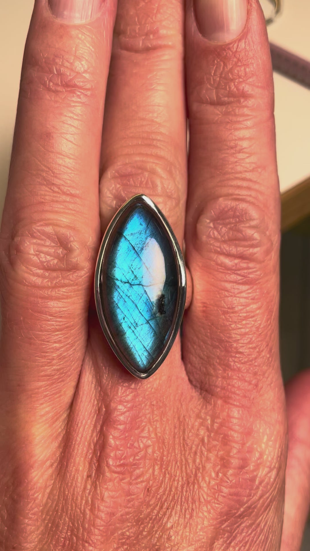 Labradorit Ring, Navette – Sterling Silber 925