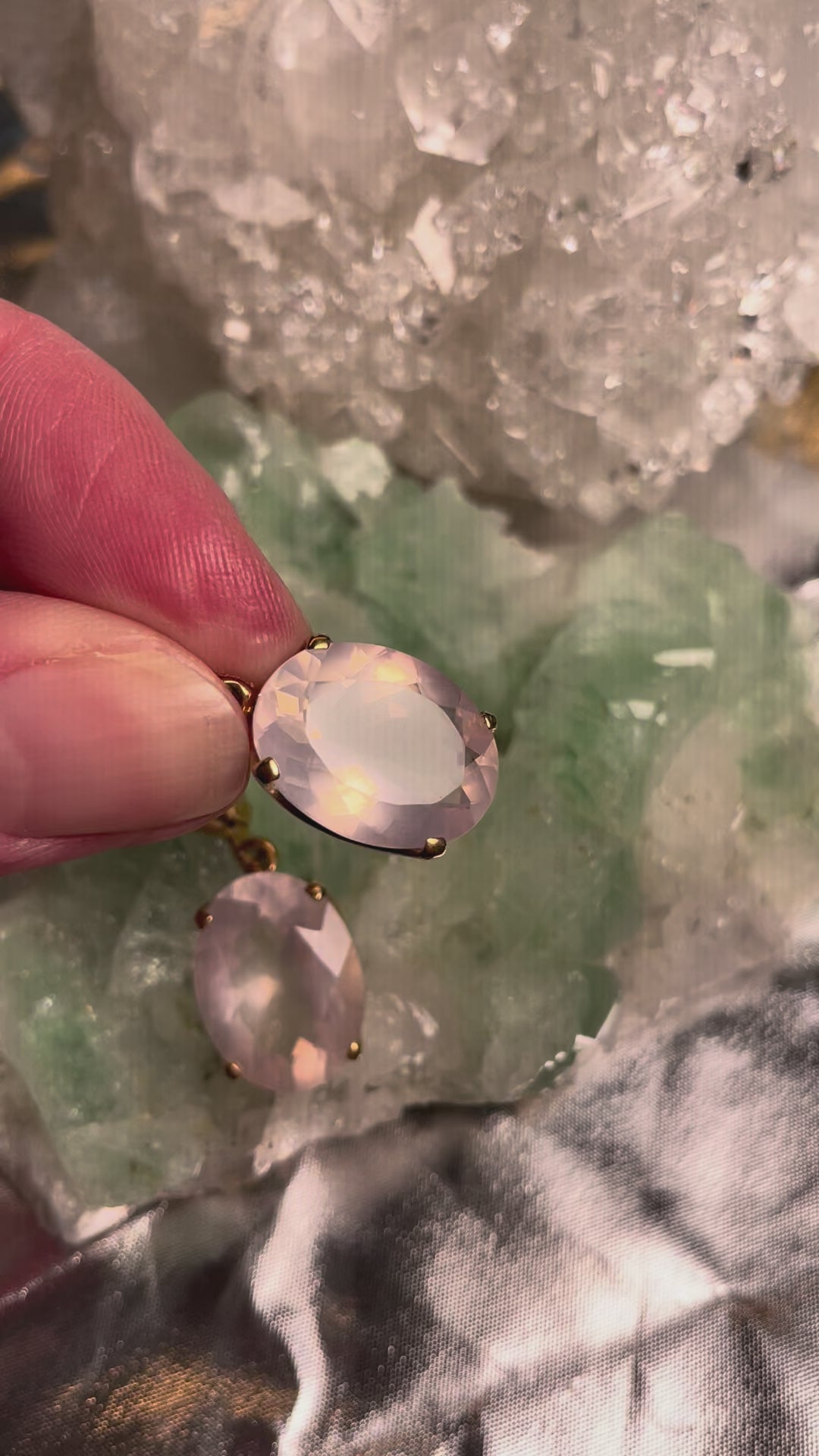 Rosenquarz Ohrhänger, facettiert, oval – Sterling Silber 925