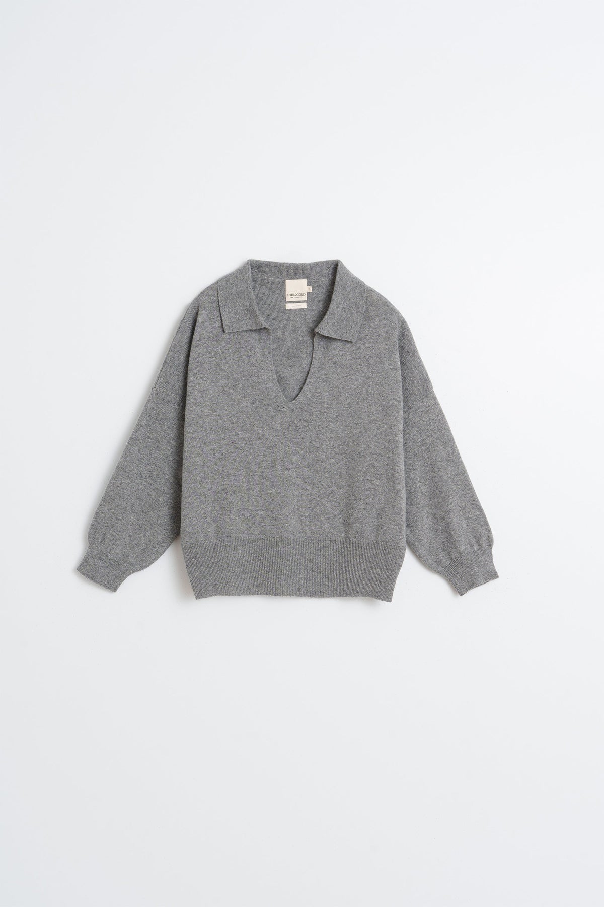 INDI&amp;COLD Polo-Pullover mit Kaschmir in Grau meliert