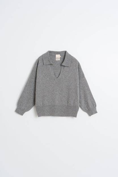 INDI&amp;COLD Polo-Pullover mit Kaschmir in Grau meliert