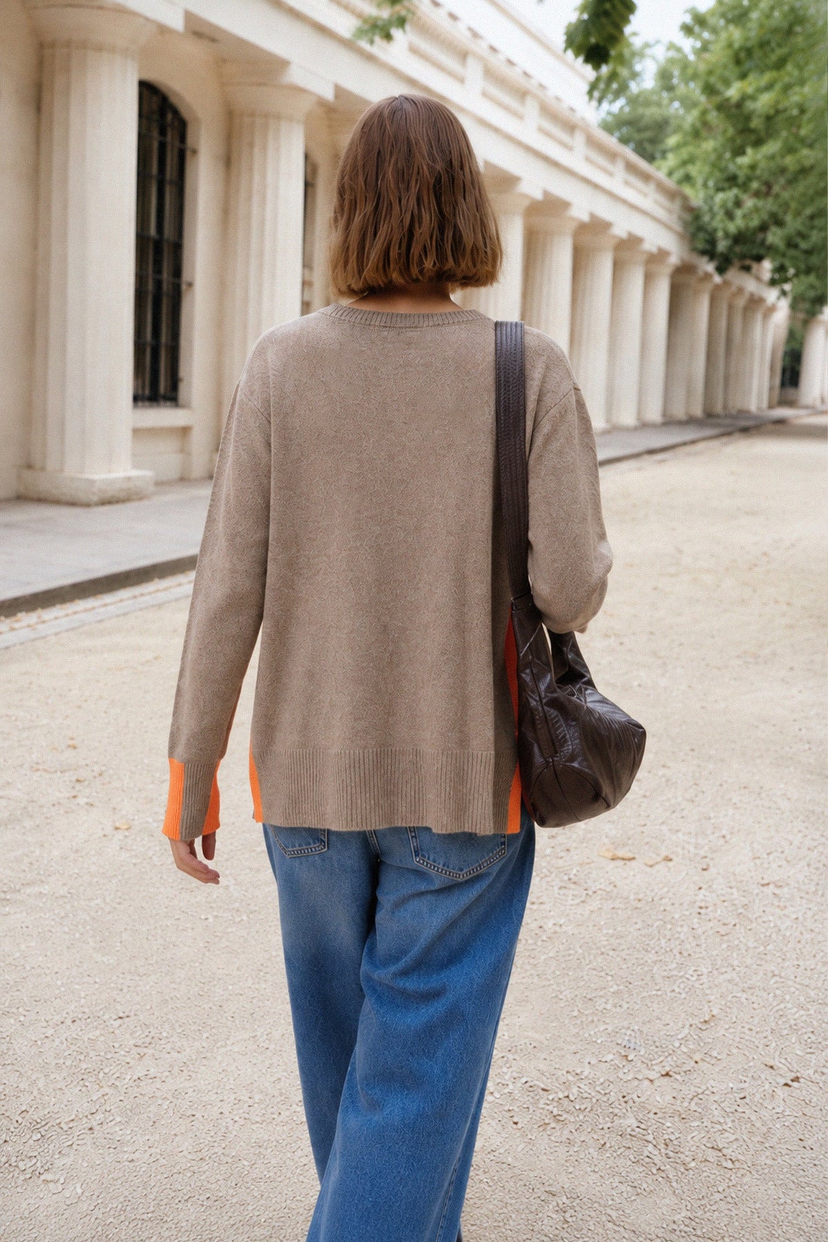 INDI&amp;COLD Pullover mit Kaschmir und Neon-Detail in Taupe