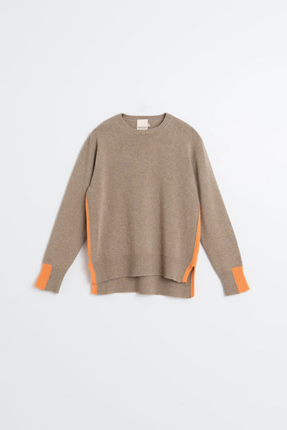 INDI&amp;COLD Pullover mit Kaschmir und Neon-Detail in Taupe